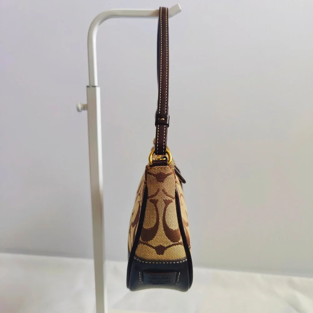 COACH Demi Signature CC Jacquard Baguette Mini Shoulder Bag 06094 Brown Leather